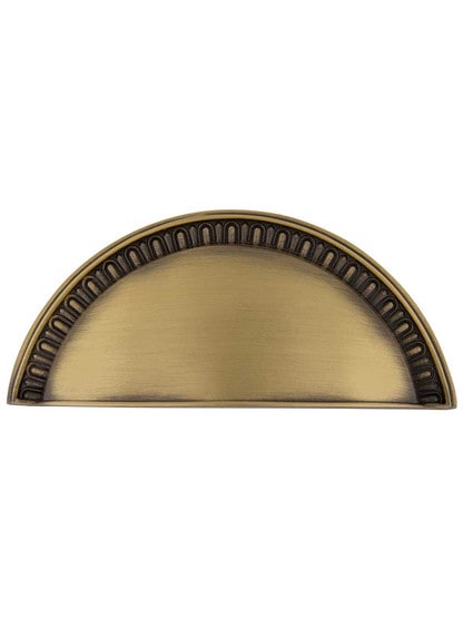 Egg and Dart Cup Pull - 3 inch Center-to-Center in Antique Brass.